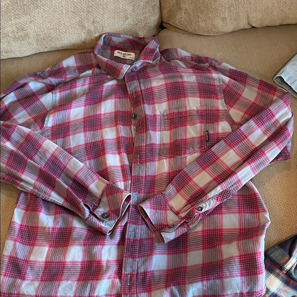 Billabong Pink and White Checkered Shirt